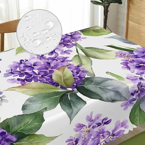Violet Tablecloth for Rectangle Tables, 52"X70", Watercolor Violet Flowers, Purple, Picnic Table Cover, Indoor/Outdoor, Stain & Wrinkle Resistant - color: Violet