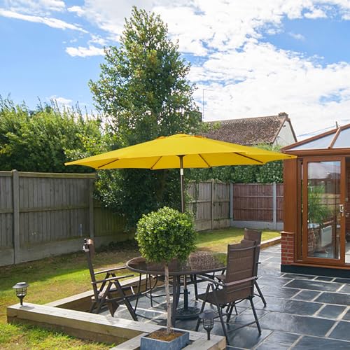 Blissun 9' Outdoor Patio Umbrella, Outdoor Table Umbrella, Yard Umbrella, Market Umbrella with 8 Sturdy Ribs, Push Button Tilt and Crank - color: Yellow