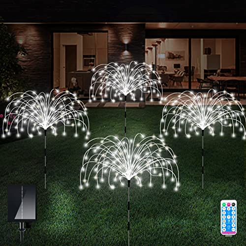Solar Outdoor Lights,4 Pack 120 LED Waterproof Solar Firework Lights are 8 Modes Decorative Sparkles Stake Landscape Light,Garden Copper Wire Firework Lamp for Backyard Lawn Patio Decor(Cool White) - color: Cool White