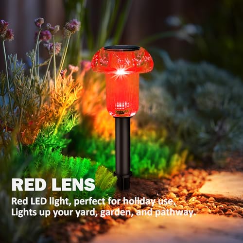 Easter Solar Pathway Lights Outdoor Decorative 4 Pack, Red LED Mushroom Solar Lights Outdoor Waterproof Solar Powered Decor for Yard Driveway Patio, Valentines Day Halloween Christmas Garden Decor - color: 4-Pack Red