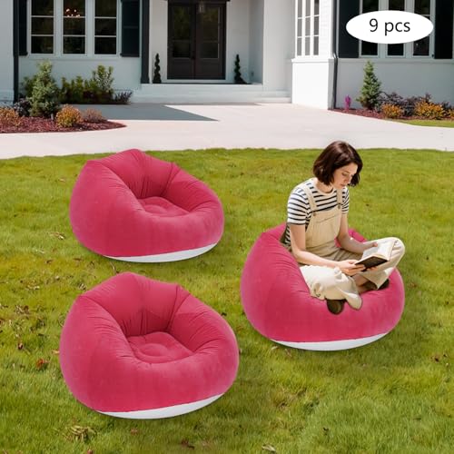 9 Pcs Inflatable Bean Bag Chairs for Adults with Foot Air Pump, Blow up Couch, Folding Portable Inflatable Couch Lazy Sofa for Outdoor Movie Night Camping (Red) - color: Red