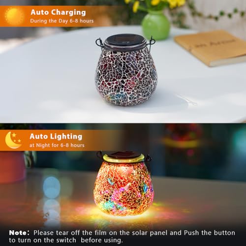 Stargarden Mosaic Solar Lantern ,Outdoor Hanging Waterproof Mosaic Light Solar Table Lamp for Garden ,Patio,Yard Decor (Red) - color: Red Starryfill