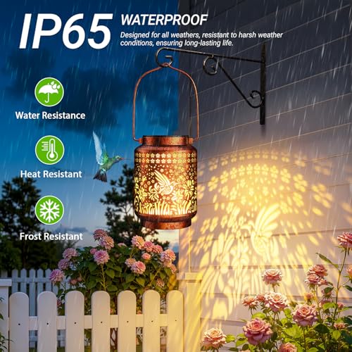 KOOPER 2 Pack Solar Lanterns Outdoor Waterproof Mothers Day Gifts for Women Mom Grandma, Metal Hummingbird Hanging Solar Lantern Outdoor, 2 Modes Outdoor Decoration for Yard, Patio, Garden, Porch - size: Bronze, style: Hummingbird