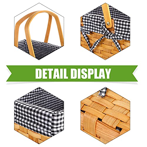 Patelai Wicker Picnic Basket Natural Hand Woven Basket with Double Folding Handles, Willow Hamper Baskets with Blanket for Outdoor Picnic Summer Spring Camp Family(Black and White Grid) - color: Black and White Grid