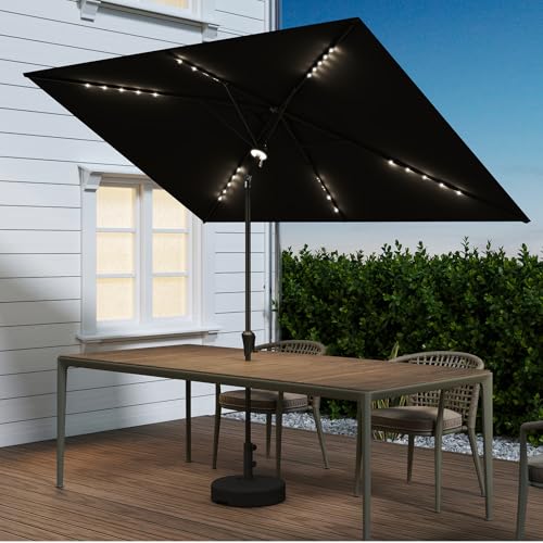 C-Hopetree Rectangular Outdoor Patio Market Umbrella with Solar LED Lights 6.5 x 10 ft - color: Black