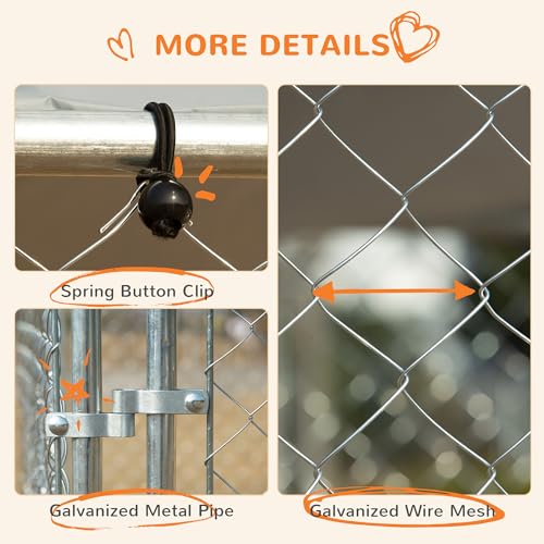 PawHut Outdoor Dog Kennel, Heavy Duty Dog Run Outdoor Fence with Waterproof Cover, Galvanized Chain Link, Secure Lock, for Large Breeds, Chickens, Ducks, 13' x 13' x 7.5' - size: 157.5"L x 157.5"W x 91.3"H
