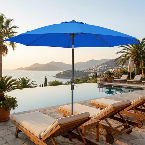 JEAREY 9FT Outdoor Patio Umbrella,Market Table Umbrella with 8 Fiberglass Ribs, Pool Umbrella with Tilt and Crank, UV Protection Lightweight & Wind-Resistant for Lawn, Garden, Deck and Backyard, Royal Blue - color: Royal Blue