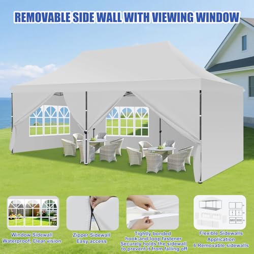 Yesker 10x20 Pop Up Canopy Tent with Sidewalls Instant Outdoor Canopy, Waterproof & UV Protection, Easy Setup Adjustable Height Heavy Duty Shelter Gazebo Tent for Patio Backyard Party Events, White - size: 10x20FT White w Sidewalls