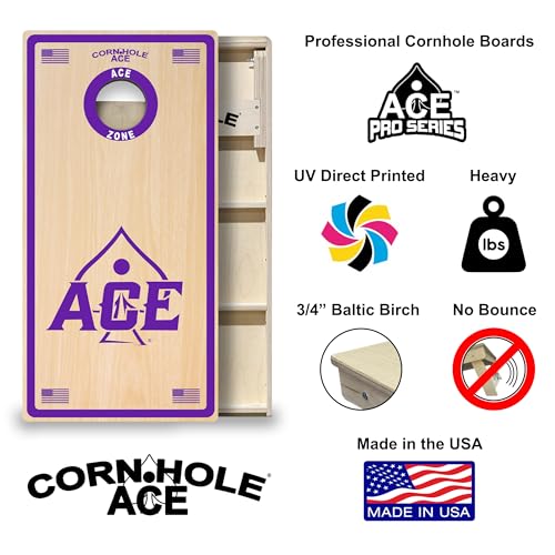 CornholeAce ACE PRO Professional Cornhole Boards - No Bounce! Triple Wide Legs, 3/4" Baltic Birch Plywood, Handles, Regulation Size (4x2ft), Tournament Style, Made in USA - color: Purple
