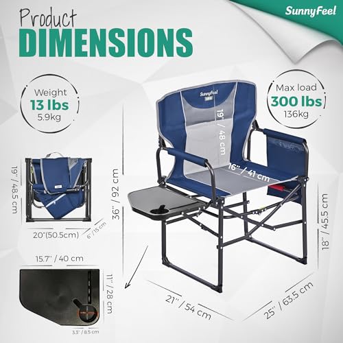 SUNNYFEEL Oversized Camping Directors Chair 2 Pack, Portable Folding Lawn Chairs for Adults Heavy Duty with Side Table,Pocket for Beach, Fishing,Picnic,Concert Outdoor, Foldable Camp Chairs - color: Navy Blue, size: 2 PCS