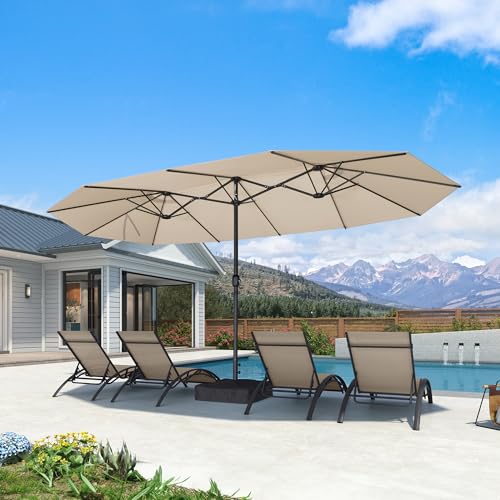 PURPLE LEAF 15ft Patio Market Umbrella with Base Double-Sided Rectangle Outdoor Table Sun Umbrellas with Crank 12 Heavy Duty Sturdy Ribs for Pool Beach Deck Backyard Khaki - color: Beige, size: 15' X 9'