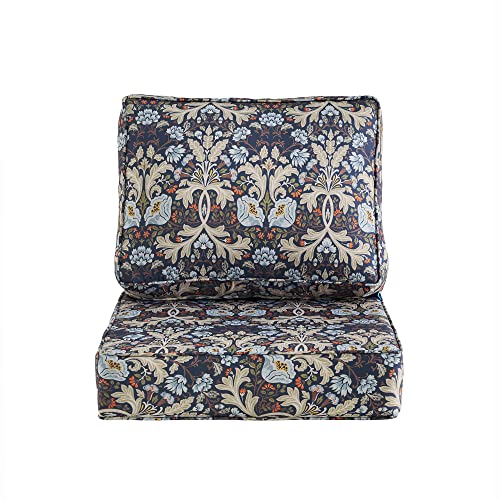 ARTPLAN Deep Seat Outdoor Patio Chair Cushions,2-Piece Seat and Back Cushion Set 24x24x6 and 18x24 Inches,Square,Floral,Stone Blue - color: Stone Blue