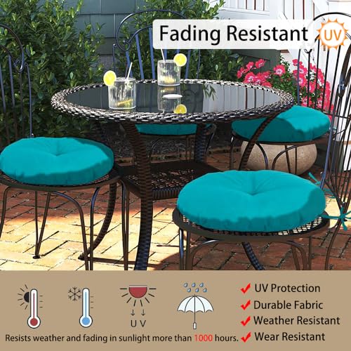 Magpie Fabrics Outdoor 15"x15"x4" Round Bistro Seat Cushions with Ties Set of 2, Tufted Waterproof Patio Floor Chair Pads for Home Garden Balcony Kitchen Office Porch, Teal - color: Teal