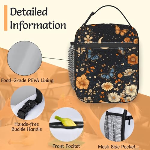 Insulated Lunch Bag,Vintage Floral Durable Lightweight Lunch Box for Kids,Butterfly Flowers Portable Thermal Picnic Cool Bags Girls Boys School Daycare,Work,Camping - color: Vintage Floral
