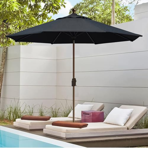 EliteShade USA 10-Year-Non-Fading 10Ft Market Patio Umbrella, UPF 50+ UV Protection Performance Sun Umbrella, Heavy Duty Commercial Grade Outdoor Table Umbrella with Crank & Tilt, Windproof Vented Top for Garden, Pool, Deck and Outdoor Playsets, Black - c
