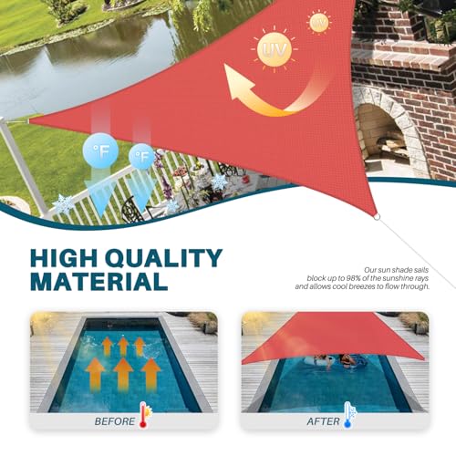 Coarbor 2' x 2' x 2' Sun Shade Sail Canopy Sunshade Outdoor Heavy Duty Triangle Fabric Cloth Screen for Patio Garden Yard Deck Pergola Canopy (Red) - color: Red, size: 2'x2'x2'