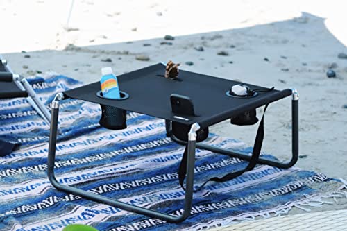 Neso Beach Table - Lightweight, Portable and Foldable Table for Beach, Camping and Outdoor Adventures - Stable Surface - with Cup Holder for Drinks and Phone Pockets - Black - color: Black
