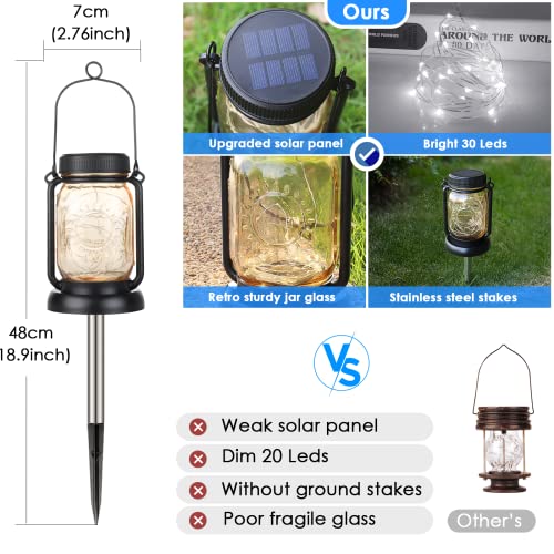Mlambert Cool White 4 Pack Solar Hanging Mason Jar Lights with Stakes, Waterproof Decorative 30 LEDs Outdoor Solar Lantern Lamp Patio Garden Tree Yard - color: Cool White