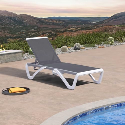 PURPLE LEAF Patio Chaise Lounge Chair Outside Aluminum Plastic Stackable Tanning Chairs for Pool Sunbathing Beach Deck Outdoor Lounger, Grey - color: Grey, style: 1 chair