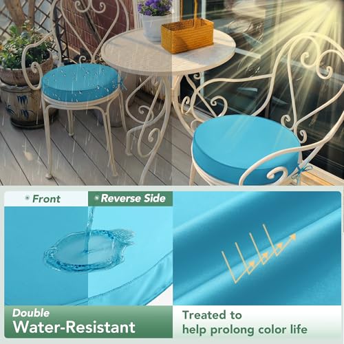 Summsun Outdoor Bistro Chair Cushions Set of 2, 15" D x 3" H Round Chair Cushions Waterproof and Fade Resistant Chair Cushion Pads with Non-Slip Ties and Removable Covers for Garden, Teal - color: Teal, size: 15x3 Inch (Round)-2p
