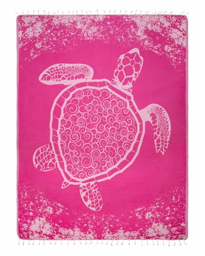 Sand Cloud Turkish Beach Towel - Sand Free - 100% Organic Turkish Cotton Yarn - Quick Dry Towel for Beach, Picnic, Blanket or Bath - As Seen on Shark Tank - Marine Life (Crush Turtle Fucshia) - color: Crush Turtle Fuschia, size: X-Large
