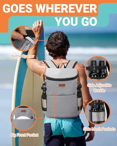 Soft Cooler Backpack 30 Cans/45 Cans, Backpack Coolers Insulated Leak Proof Thermal Lunch Backpack for Men Work Small Cooler Bag Beach Travel Picnic Drink Beverage Beer - color: Gray, size: 30 Cans