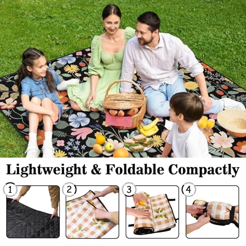 Picnic Blankets Waterproof Foldable Extra Large,80"x 80" Outdoor Beach Blanket Sandproof,3-Layer Lightweight Handy Mat Tote Picnic Camping Rugs for Outside Your Rv (Strawberry Floral) - color: Picnic Blankets 5
