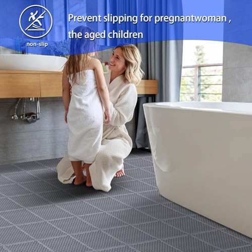 16 PCS Modular Interlocking Cushion Interlocking Floor Tiles with Hole Drainage Mat 10" x 10" Non Slip Pool Deck Mat Outdoor for Drain Deck Pool Patio Shower Kitchen Balcony (Grey) - color: Grey