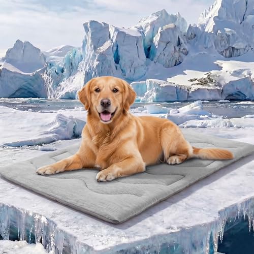 ASENKU Dog Cooling Mat, Portable & Durable Cooling Mat for Dogs, Summer Anti-Slip Breathable Cooling Bed for Large Dogs 60–100 lbs (Golden Retriever, Lab, German Shepherd), 43x32 inches, Grey Wave - color: Grey, size: X-Large