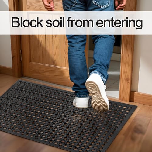 Nexboraque Anti Fatigue Rubber Floor Mats, 24 x 36 Inch Non-Slip Restaurant Mat Door Mat Drainage Mat for Indoor Outdoor Wet Area, Pool Entry, Garden - Black - size: 35"L x 23"W x 0.4"Th