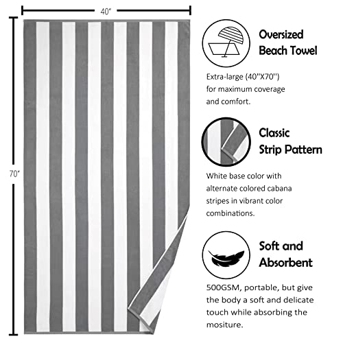 Bornbay Large Beach Towel Oversized - 40"X70" Big Mens Beach Towesl, Extra Large Thick Gray Beach Towels, XL Wide Fluffy Swimming Towel Oversize, Giant Stripe Cotton Pool Towel for Adults - color: Silver Gray
