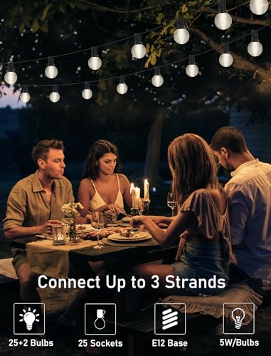 25FT Frosted White Lights G40 Globe Outdoor String Lights Patio Lights with 25 Frosted White Globe Bulbs - Black Wire - color: 25FT Frosted Black, size: 25 Feet