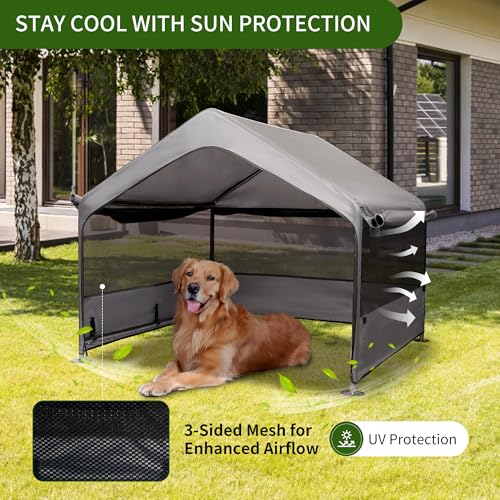 Summertrail Extra Large Dog House Outside, Dog Tent Outdoor, Big Dog Shade Shelter Doghouse Canopy with Three-Sided Breathable Mesh Windows, Gray Sun Rain Cover for Pet Cat Livestock 4'x 4'x 3.3' - color: Gray Dog Tent With Mesh Windows（XLarge Size）