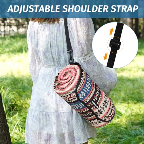Picnic Blankets Extra Large Outdoor - Beach Blanket Waterproof Sandproof with Shoulder Strap, Machine Washable, Picnic Mat with Stakes for Grass Concert, Park.BohoPattern - color: Red