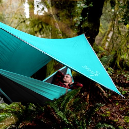 Wise Owl Outfitters Hammock Rain Fly – Waterproof Camping Tarp Cover with Tent Stakes & Carry Bag, Ultralight Shelter for Backpacking & Outdoor Shade - color: Light Blue, size: Standard (26 oz)
