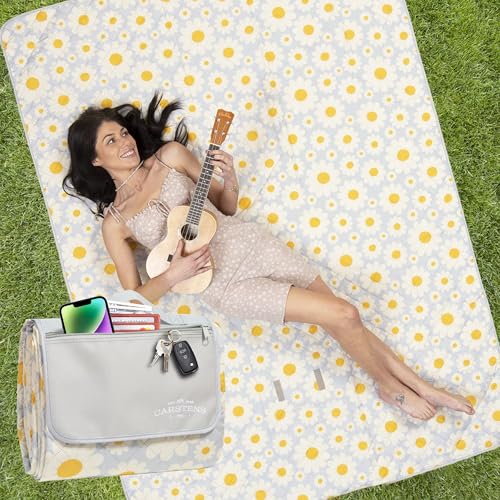 CARSTENS, INC. Easy Pack Waterproof Sandproof Picnic Blanket, Lightweight Foldable Outdoor Camping Beach Mat, Large 60"x80", Daisy Day Floral - color: Daisy Day Floral