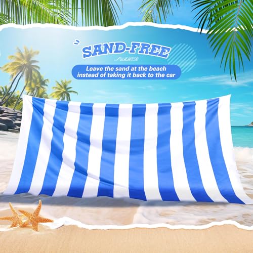 Peryiter Checkered Giant Beach Blanket 71 x 71 Inch Oversized Sandproof Towel Stripe Microfiber Quick Dry Lightweight Huge Blanket for Summer Hawaii Beach Travel Essentials Accessories(Blue) - color: Blue