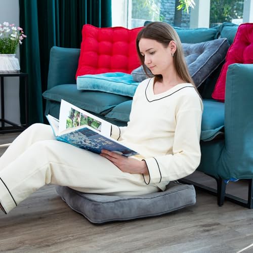 1 MIDDLE ONE Floor Pillow Set of 2, Memory Foam Meditation Cushion, Floor Cushions for Adults Sitting, Large Square Seat Cushions for Yoga, Living Room, 22x22 Inch (Grey) - color: Grey, size: 22x22 Inch(Pack of 2)