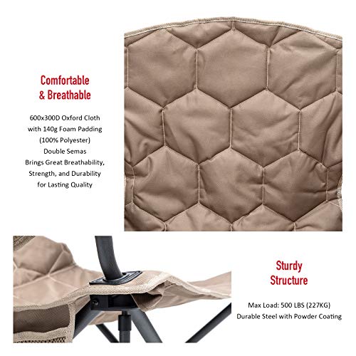 SUNNYFEEL XXL Oversized Camping Chair Heavy Duty 500 LBS for Big Tall People Above 6'4 Padded Portable Folding Sports Lawn Chairs with Armrest Cup Holder & Pocket for Outdoor/Travel/Picnic/Camp - color: Khaki-500lbs-1pc
