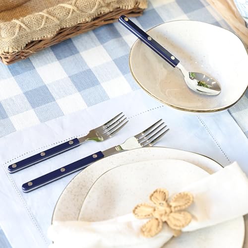ANNOVA Silverware Set, Retro/Rivet Colorful Stainless Steel Tableware Kitchen Flatware Set Utensils, Includes Dinner Knives, Forks, Spoons, Salad Forks & Dessert Spoons (Navy Blue, 10 Pieces) - color: Navy Blue