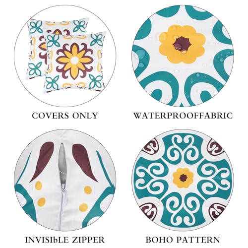 Pyonic Waterproof Outdoor Pillow Covers 18x18 inch Set of 4 Morocco Vintage Floral Boho Throw Pillow Covers Water Resist Outdoor Pillows for Patio Furniture Garden Yard,Turquoise - color: Turquoise, size: 18" x 18" (Pack of 4)