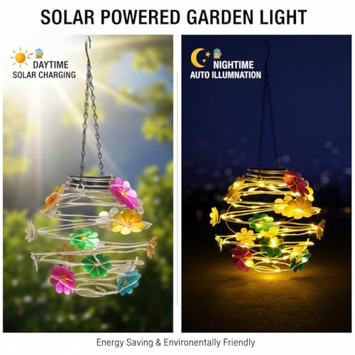 2 Pack Solar Lanterns Outdoor Waterproof , 30LEDs Hanging Solar Lights with Flower for Garden Patio Yard Decor, Gift for Grandma Gardeners Women - color: Red-Flower