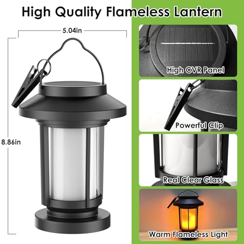 Greluna Solar Lantern Outdoor Waterproof, Flickering Flameless Solar Lights Hanging Lantern, Auto On/Off Decorative Solar Garden Lights for Patio Yard Porch Pathway Camping Decor