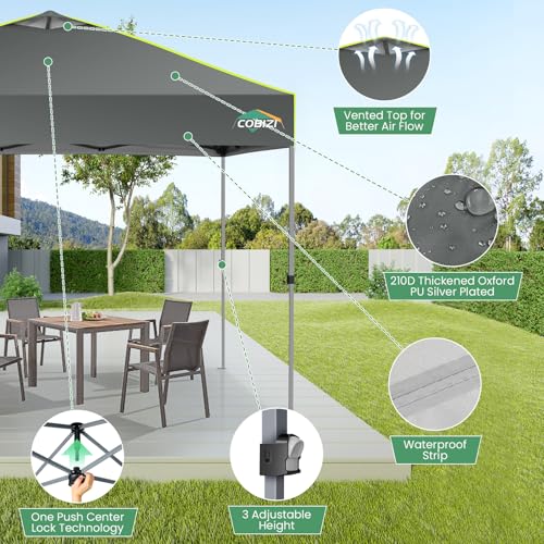 COBIZI 10x10 Pop Up Canopy Tent Without Removable Sidewalls, One Push Party Tent Outdoor Waterproof Event Canopy with Air Vent for Parties Commercial Wedding, 3 Height, Carry Bag, Sandbag, Gray - color: Gray, size: 10x10FT