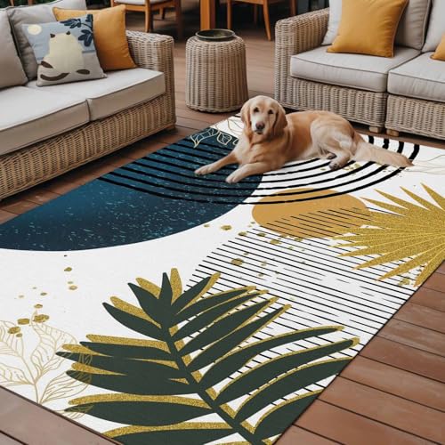 Outdoor Area Rug for Patio, Bohemian Blue Polka Dot Tropical Plants Camping Rugs Indoor Large Floor Mat 5x8ft, Abstract Art Outside Carpet for Deck RV Picnic Porch Backyard Bedroom - color: Lake Blue, size: 5' x 8' (Rectangular)