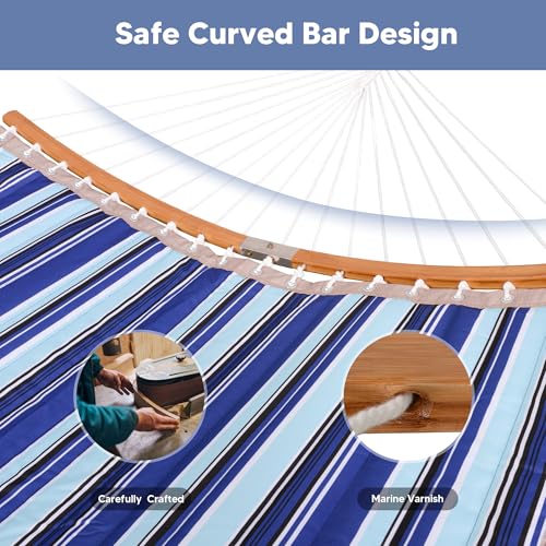 SUNCREAT Double Hammock with Stand Included, Portable Hammock with Stand and Large Pillow, Blue Stripes - color: A-blue Stripe