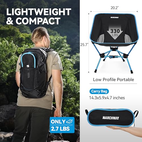 MARCHWAY Lightweight Folding Camping Chair with Spring Lock, Stable Compact Portable for Outdoor Camp, Travel, Beach, Picnic, Festival, Hiking, Backpacking (Lowback Blue) - color: Lowback Blue