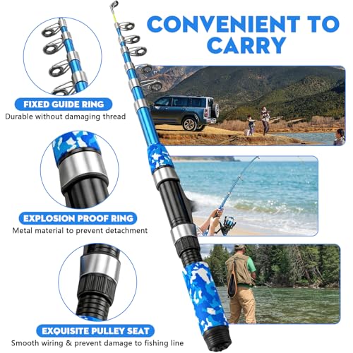 Kids Fishing Pole Set Fishing Rod and Reel Combos Ultralight Telescopic Fishing Rod+Spinning Reel+Lure Baits+Fishing Line with Mini Shark Bag for Boys Girls Youth Freshwater Saltwater - color: Blue, size: 1.5M/5FT