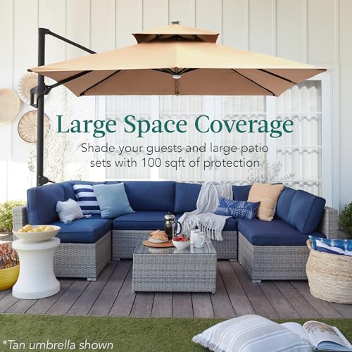 Best Choice Products 10x10ft Cantilever Patio Umbrella w/Base Included, Solar LED Lights 360 Rotation Large Offset Hanging Outdoor Shade for Deck Pool Backyard w/Stand – Amethyst Purple - color: Amethyst Purple, size: 10x10ft