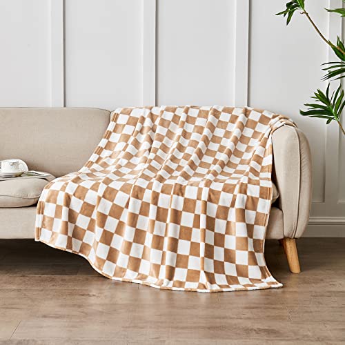 Edenleaf Checkered Blanket Flannel Throw Blankets Soft Cozy Checkered Grid Print Chessboard Gingham Pattern Throws for Bed Sofa Couch for All Seasons, 60x80 Inch, Blonde - color: 01 Blonde, size: Blanket-60"x80"